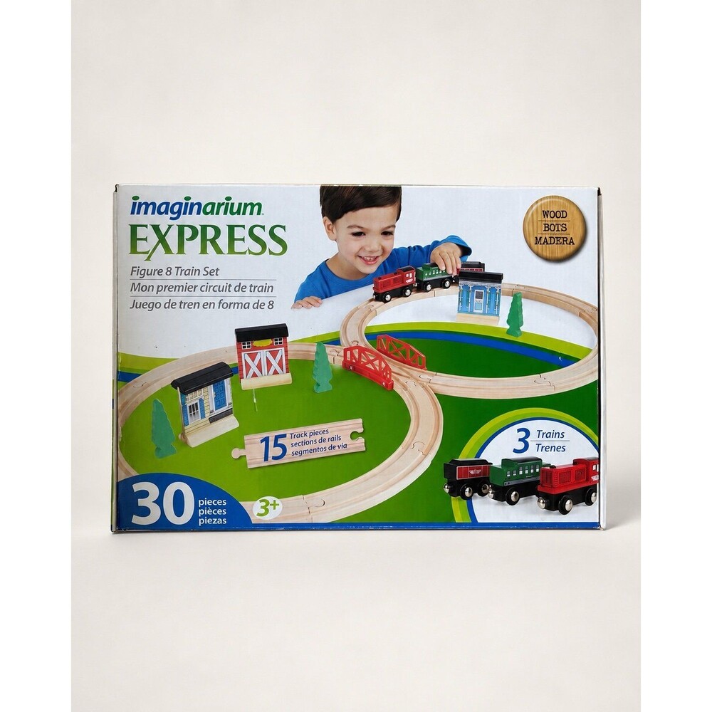 Imaginarium Express Figure 8 Wooden Train Set 30 Pc Complete 3 Trains Used